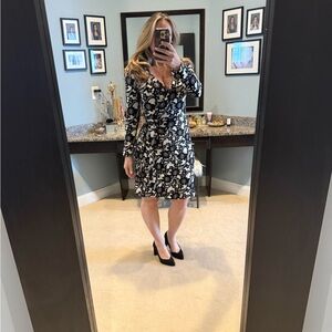 Banana Republic Elegant Black and White Floral Wrap Dress size S